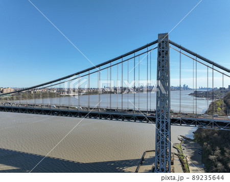 Aerial view of George Washington Bridge in Fort Lee, New Jersey, New York. USA 89235644