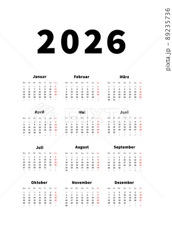 2026 year simple vertical calendar in german language, typographic calendar on white 89235736