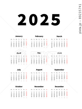2025 year simple vertical calendar in english language, typographic calendar isolated on white 89235741
