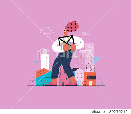 Startup illustration. Flat line vector modern concept illustration of young woman, startup metaphor. Concept of building new business, planning and strategy, teamwork and management, company processes 89236212