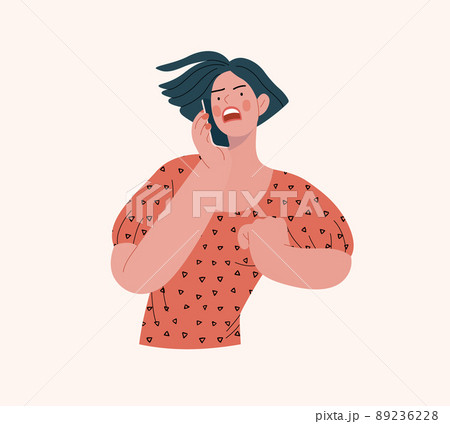 People portrait - Talking on the phone -Modern flat vector concept illustration of a young woman talking on the phone, half-length portrait, user avatar. Creative landing web page illustartion 89236228