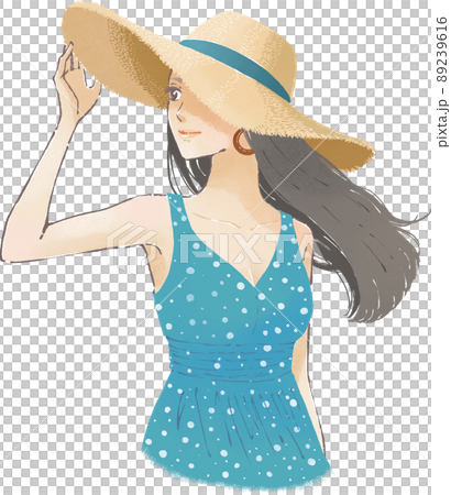 A woman wearing a straw hat 89239616