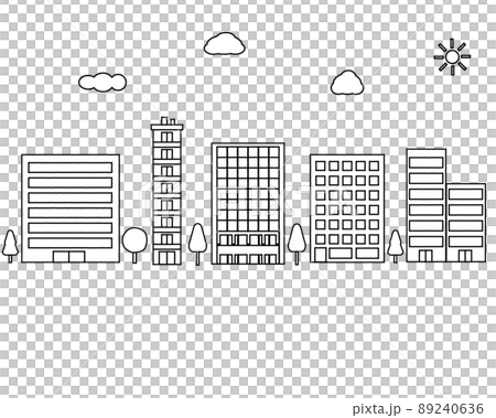 插圖集、建築、辦公區、現代城市景觀辦公樓以單色繪製 89240636