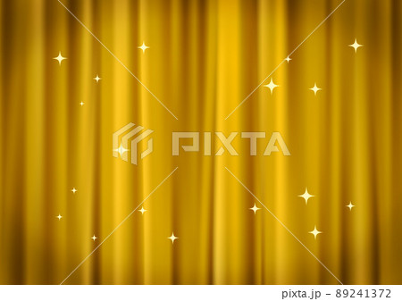 スポットライトが当たっている高級感のあるキラキラした金色のカーテンのイラスト背景素材(ベクターあり) 89241372