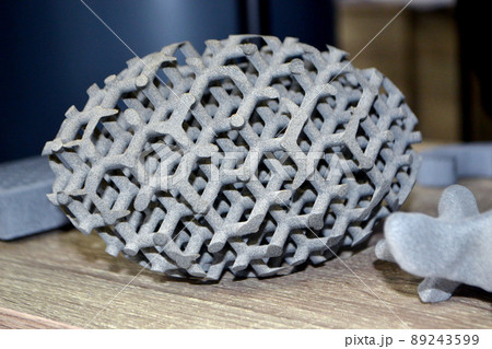 Models printed on 3D printer. Gray objects printed on 3D printer made plastic 89243599