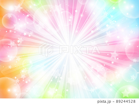 虹色ほわほわ集中線背景 89244528