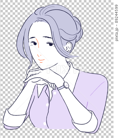 頬杖をついて微笑むワイシャツ姿の大人の女性 89244599