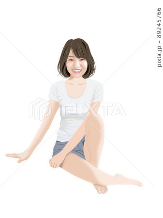 床に座る笑顔の女性イラスト 89245766