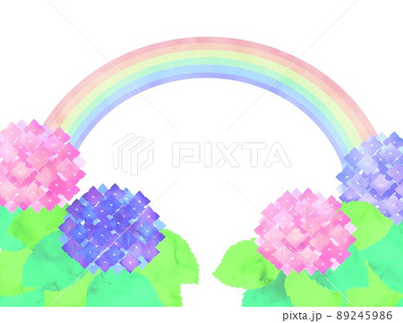 雨上がり 虹と紫陽花の背景のイラスト素材 雨上がり 虹と紫陽花の背景のイラスト素材