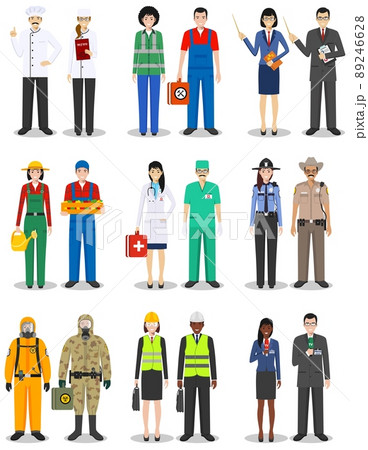 People occupation characters set in flat style isolated on white background. Different men and women professions characters standing together. Templates for infographic, sites, social networks. Vector People occupation characters set in flat style isolated on white background. Different men and women professions characters standing together. Templates for infographic, sites, social networks. Vector 89246628