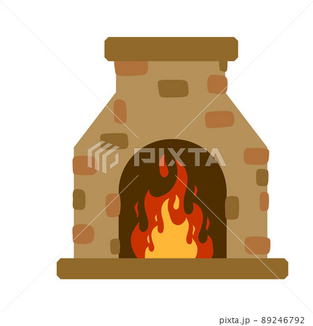 Furnace with fire. Classic fireplace. Rustic stone oven with chimney. Furnace with fire. Classic fireplace. Rustic stone oven with chimney. 89246792