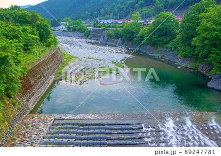 足尾　砂畑入口バス停付近からの眺め　渡良瀬川下流　初夏の風景　　　 89247781