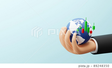 Investment concept design of business hand holding global with candlestick chart 3D render 89248350