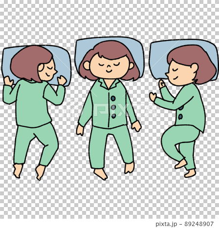 Illustration of lying on your stomach, lying on your back, sleeping sideways 89248907