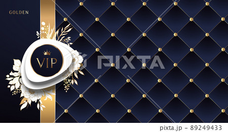 VIP Party Invitation with Gold Crown and Sequins. Radiance and light on a dark background. Premium invitation card. Grand opening banner. Gold luxury elegant vip. Vector 89249433