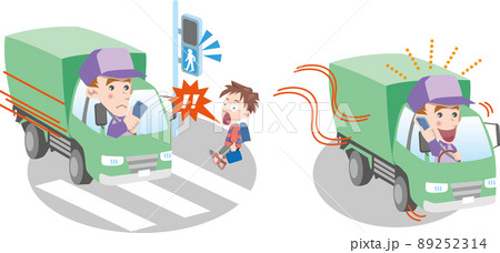 交通安全 トラック運転時のスマホ うっかり信号無視や蛇行運転 のイラスト素材