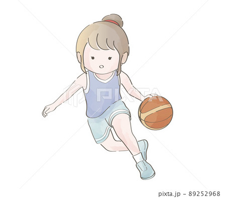 バスケットボールをする女の子の水彩風イラスト 89252968