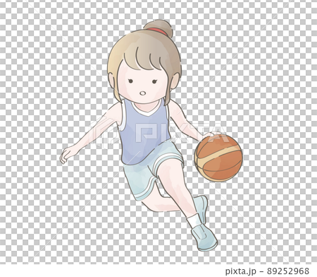 バスケットボールをする女の子の水彩風イラストのイラスト素材