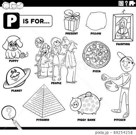 letter p words educational set coloring book page letter p words educational set coloring book page 89254258