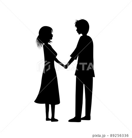 運命の出会い。カップル成立。手をつなぐ男女のシルエット。 運命の出会い。カップル成立。手をつなぐ男女のシルエット。 89256336
