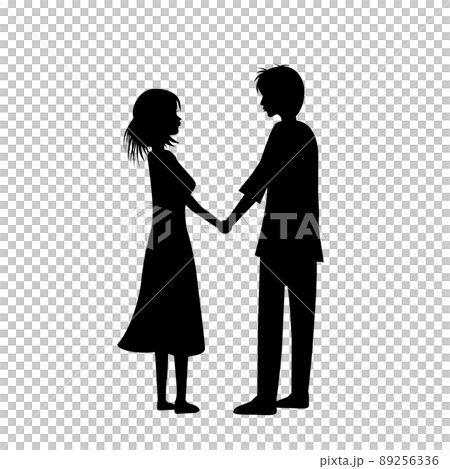 運命の出会い。カップル成立。手をつなぐ男女のシルエット。 運命の出会い。カップル成立。手をつなぐ男女のシルエット。 89256336