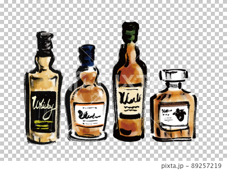 お酒のボトル4本の手描き和風イラスト 89257219