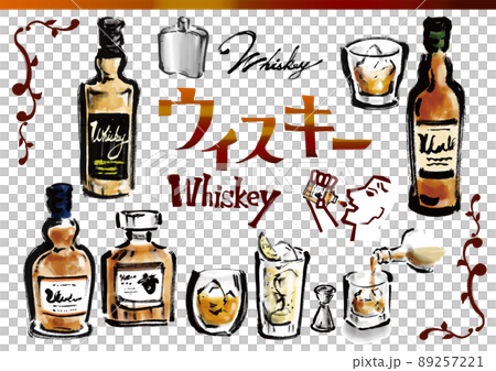 Hand drawn illustration of whiskey illustration set Hand drawn illustration of whiskey illustration set 89257221