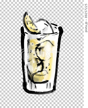 グラスのハイボールの手描き和風イラスト 89257225