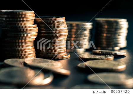 Pile of gold coins stack in finance treasury deposit bank account for saving 89257429
