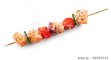 grilled salmon and vegetable skewer grilled salmon and vegetable skewer 89260535