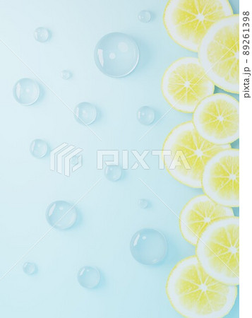 縦に並んだスライスしたレモンと水滴の背景のイラスト素材