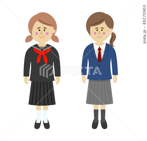 セーラー服とブレザーを着た女子生徒イラストイメージのイラスト素材