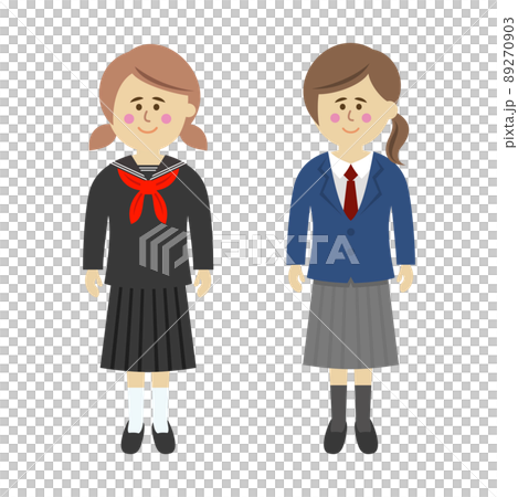 セーラー服とブレザーを着た女子生徒イラストイメージ 89270903