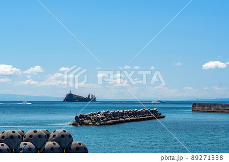 【青森県下北半島脇野沢】青森県むつ湾内にある鯛に似た無人島は鯛島と呼ばれている 89271338