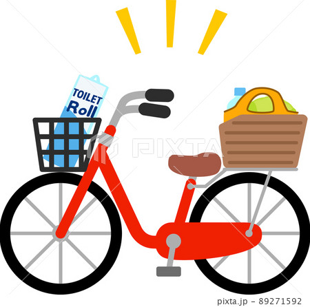 カゴにたくさんの荷物を入れた自転車のイラスト素材