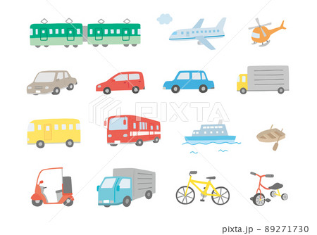手描きの乗り物イラストセット（カラー/輪郭線なし） 89271730