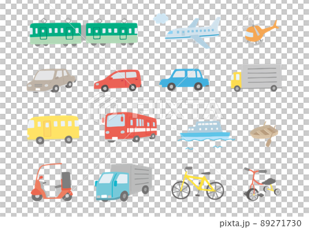 手描きの乗り物イラストセット（カラー/輪郭線なし） 89271730