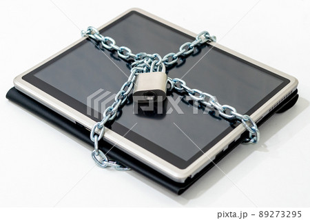 Computer concept Network Security Lock system entry key and chain. 89273295
