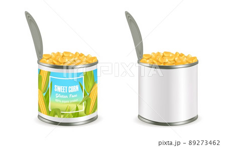 Canned corn package mockup set, vector realistic illustration 89273462