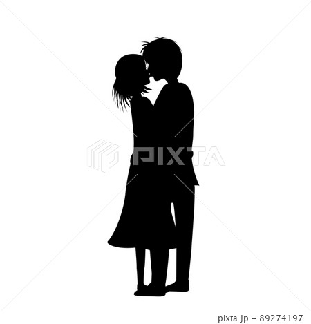 キスするカップルのシルエットのイラスト素材