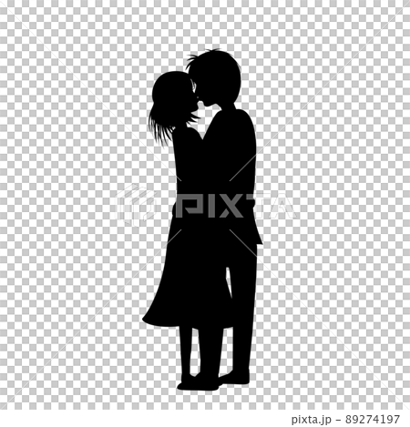 キスするカップルのシルエットのイラスト素材