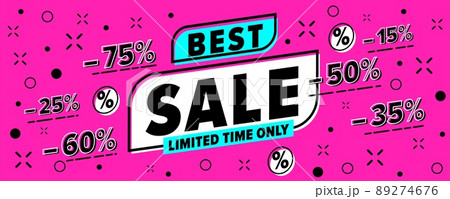 Best sale offer on promo header website banner. 15, 25, 35, 50, 60, 75 percent price off for online shopping and customer satisfaction vector illustration 89274676