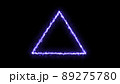 Empty triangle frame with electric power border glowing, burning flame sign. Blank triangle fire with electric power around frame lights. The best stock photo image purple electric power 89275780
