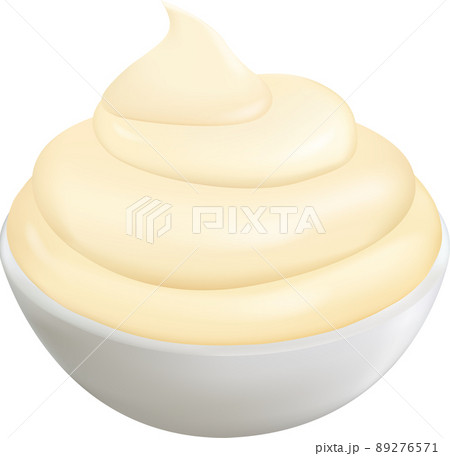 Realistic 3d creamy mayonnaise in small round bowl 89276571