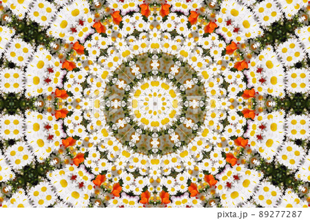 白とオレンジの花の万華鏡 89277287