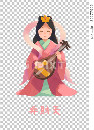 弁財天，七福神的可愛插圖，時尚 89277996