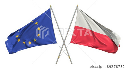 Flags of Poland and the European Union EU on white background. 3D rendering 89278782