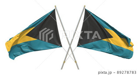 Two isolated flags of Bahamas on white background. 3D rendering 89278783