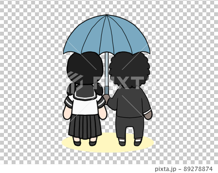 相合傘をして歩く男女の後ろ姿のイラスト(黒人男性と日本人女性) 相合傘をして歩く男女の後ろ姿のイラスト(黒人男性と日本人女性) 89278874