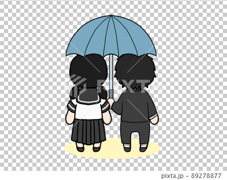 相合傘をして歩く男女の後ろ姿のイラスト（日本人） 89278877